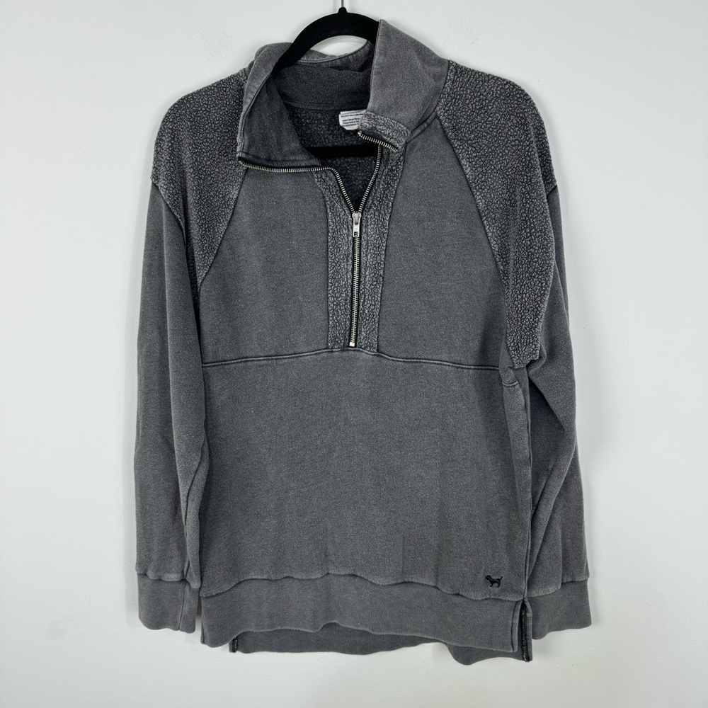 PINK Victoria's Secret Grey Gray Quarter Zip Pullover Sweatshirt Loungewear